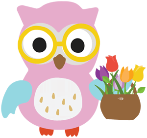 Cartoon owl with flowers